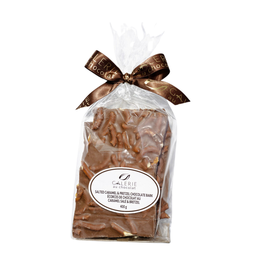 Écorce de chocolat au lait, caramel salé et bretzel 400 g